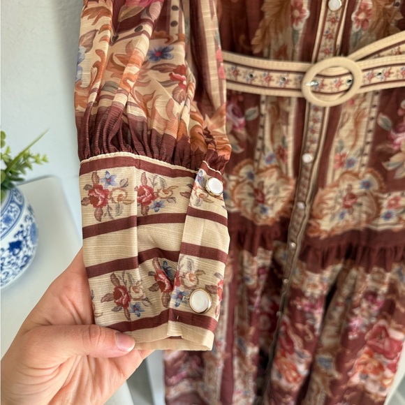 Sheer Floral Button-Front Midi Dress in Rust - Picture 5 of 10